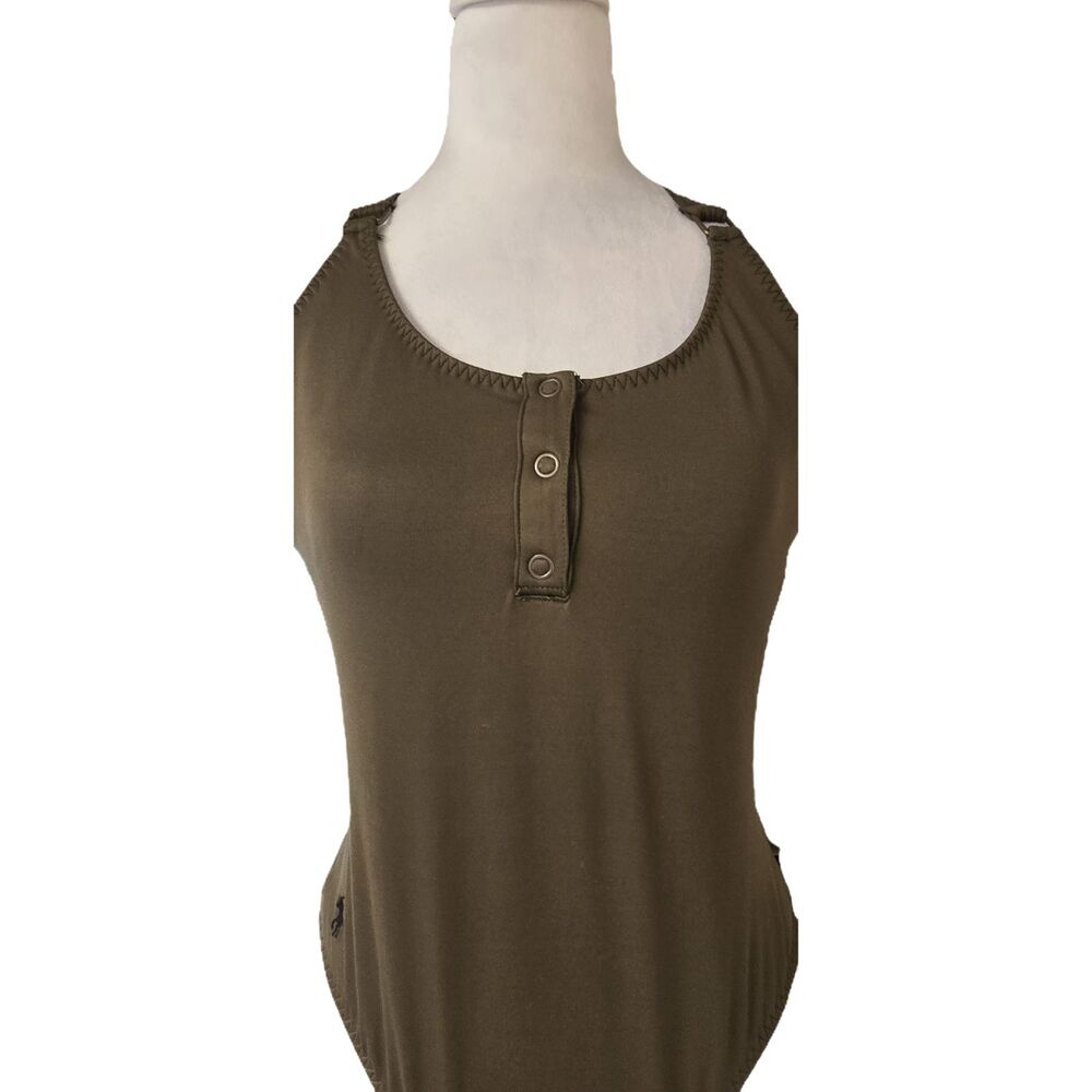 Ralph Lauren Polo One Piece Swimsuit Snap Front Cross Back Olive Green M Prep - Picture 4 of 8